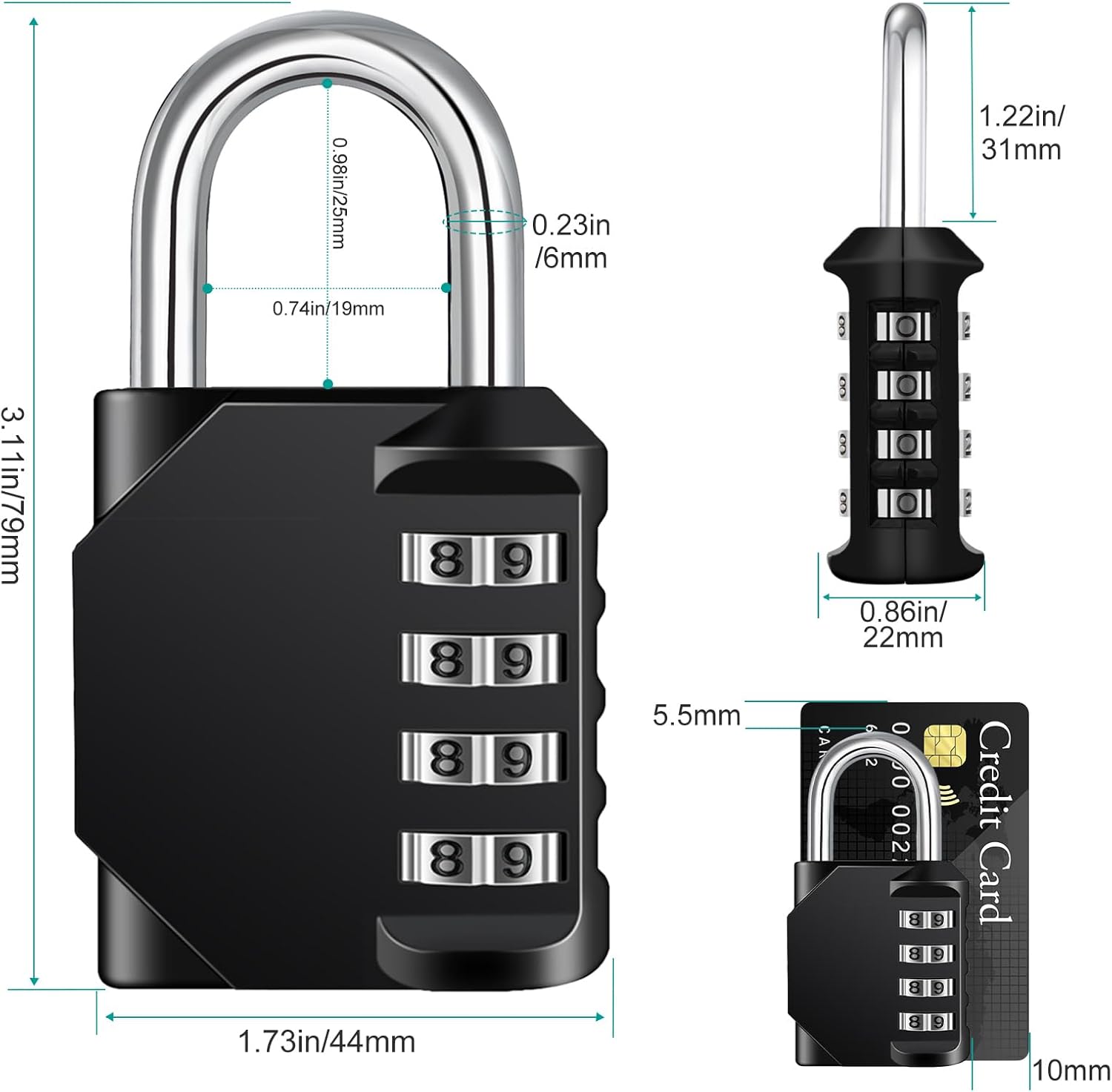 ZHEGE Combination Lock Outdoor 2 Pack, 4 Digit Resettable Weatherproof Combination Padlock for Gym, School, Gates, Doors, Hasps Storage (Black, 2Pack)