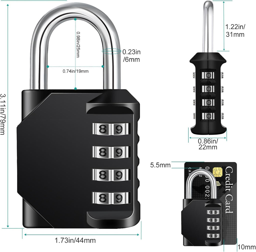 ZHEGE Combination Lock 2 Pack, 4 Digit Outdoor Combination Padlock for Gym, School, Gates (Black & Sliver)