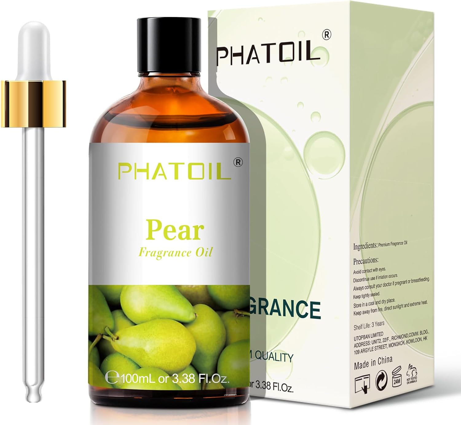 PHATOIL 3.38FL.OZ Pear Fragrance Oils for Aromatherapy, Essential Oils for Diffusers for Home, Perfect for Diffuser, Yoga, Skin Care, DIY Candle and Soap Making - 100ml