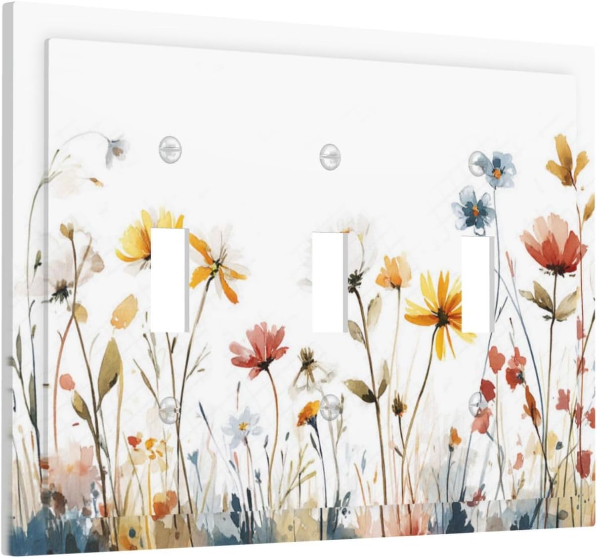 Watercolor Wildflower Colorful Floral Plant Decorative Switch Plates 3 Gang Wall Plate Triple Toggle Light Switch Cover Faceplate Electrical Wall Panels for Bed Room Living Room Decor