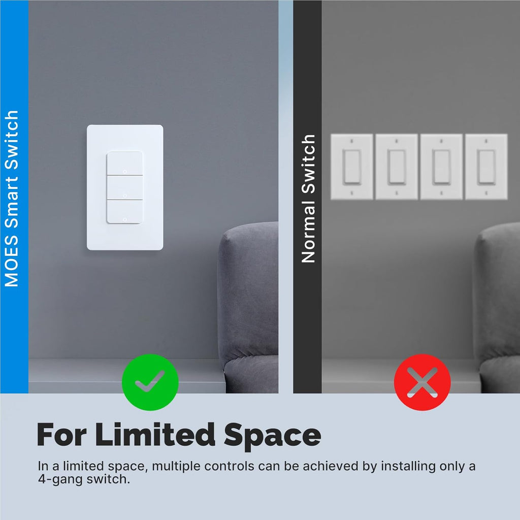 Matter WiFi Smart Light Switches, Netural Wire Required, 2.4GHz Single Pole Switch, Compatible with Alexa Assistant, Remote Control, Voice Control, No Hub Required (3 Way)