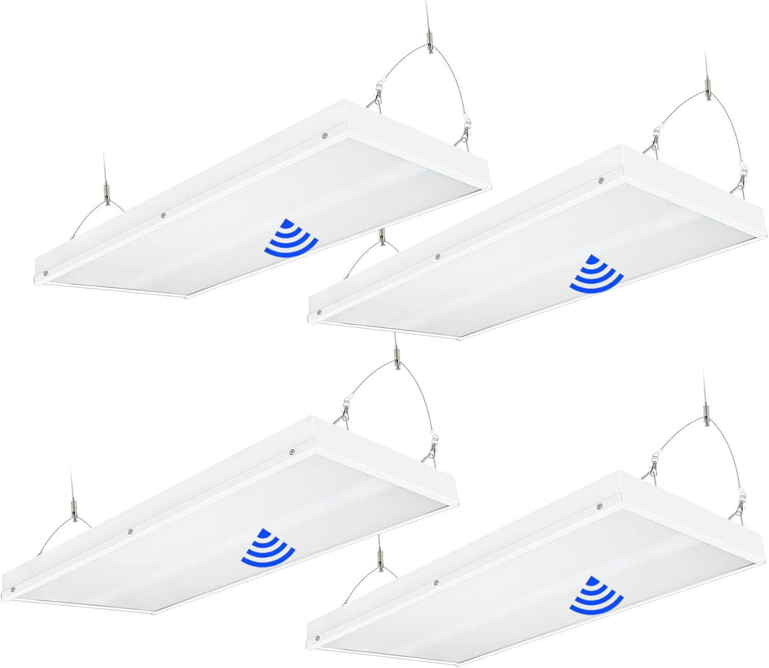 LED Linear High Bay Shop Lights with Motion Sensor, 150W LED Shop Light, 21000lm 140LM/W, 100-277V, 5000K Adjustable Tilt Hanging Commercial Linear High Bay Lights for Workshop Garage, 4-Pack