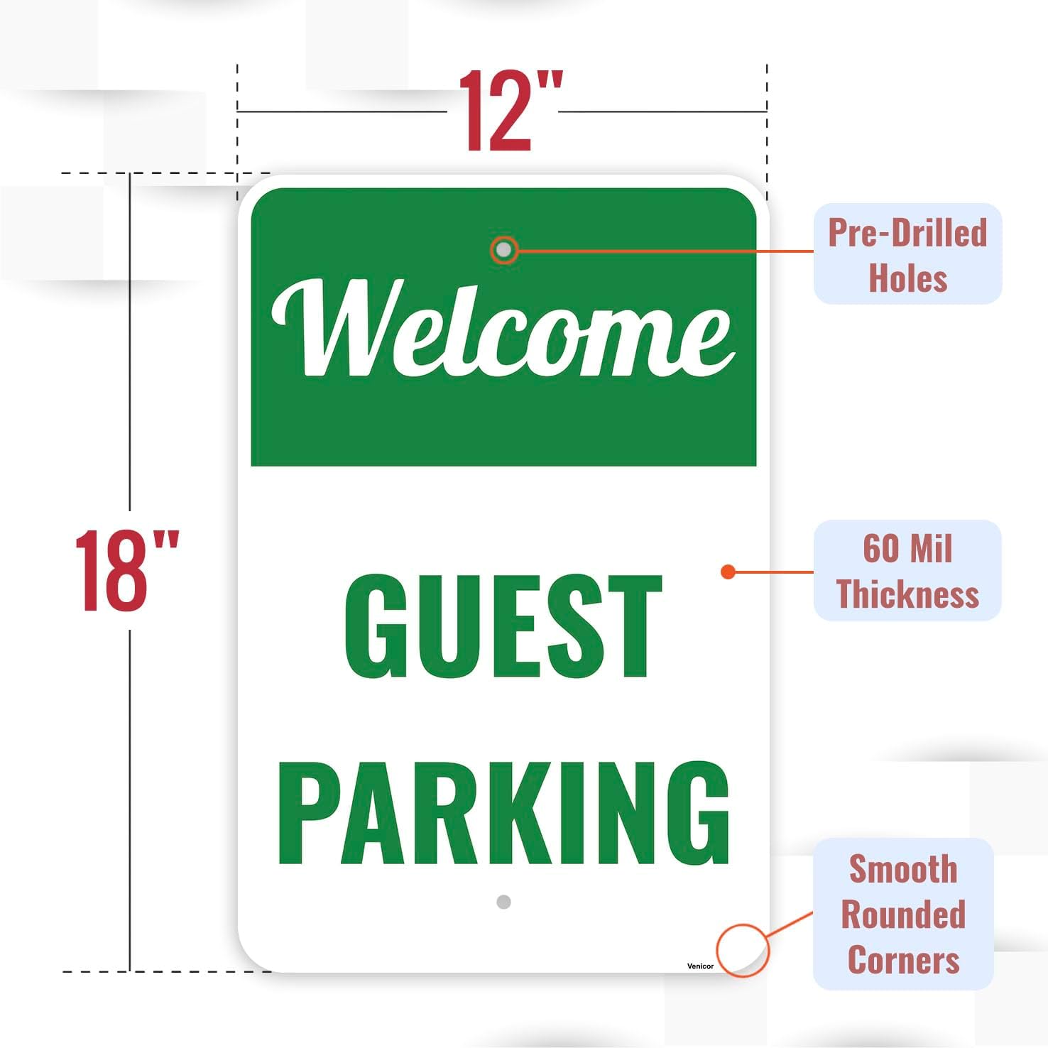 1PC Guest Parking Sign, 18 x 12 Inches - Aluminum - Visitor Customer Parking Only Signs For Business