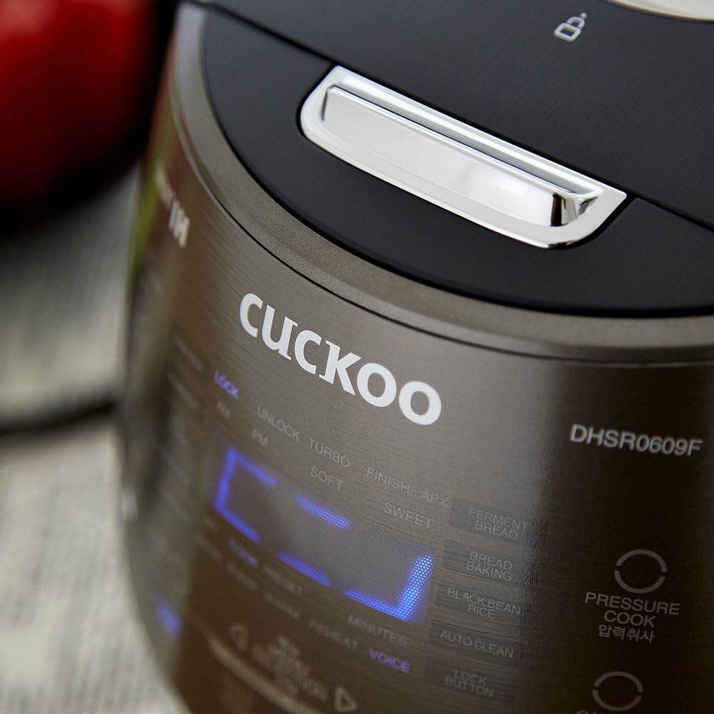 CUCKOO High Pressure Rice Cooker 6-Cup Uncooked / 12-Cup Cooked with Induction Heating Technology, Versatile Rice Maker with 21 Menu Options and Steam Plate, Voice Guide, Dark Gray (CRP-DHSR0609FD)