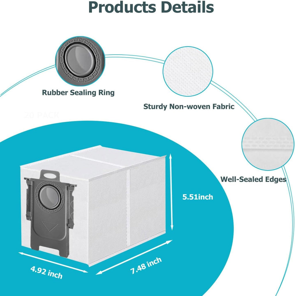 12 Packs Dust Bags Compatible with Roborock QV 35S/35A/Qrevo S5V/Saros 10/ 10R/Q Revo/Qrevo S/Qrevo 2R3W/Pro/MaxV/Master/Plus/Curv/S8 Max Ultra/S8 MaxV Ultra/Qrevo Slim Vacuum Cleaner, 3L Capacity