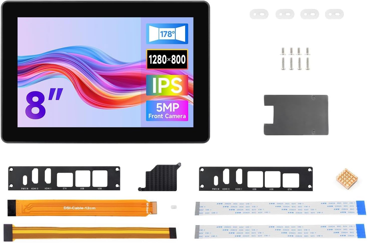 Industrial HMI All-in-one Touch Display for Raspberry Pi 4 5, 8inch Screen Monitor, Dual 4K HDMI Output, 10-Point Touch @XYGStudy (RPI-HMI-080D-ACCE-B)