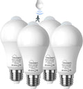 McDen Motion Sensor Light Bulb, Indoor Motion Activation Detector Light Bulb, E26 Base Dusk to Dawn Security Night Light 13.5W Equivalent 100W 6000K Daylight 4 Packs