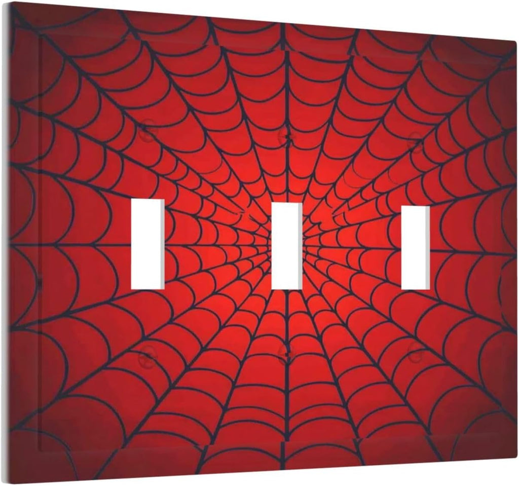 Red Spider Web Black Line Simplicity Decorative Switch Plates 3 Gang Wall Plate Triple Toggle Light Switch Cover Faceplate Electrical Wall Panels For Kids Room Home Decor