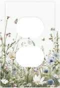 Colorful Wildflowers Daisy Plant Butterfly Floral Outlet Covers 1 Gang Duplex Light Switch Cover Decorative Switch Plates Electrical Receptacle Faceplate Wall Plate for Bed Room Living Room Decor