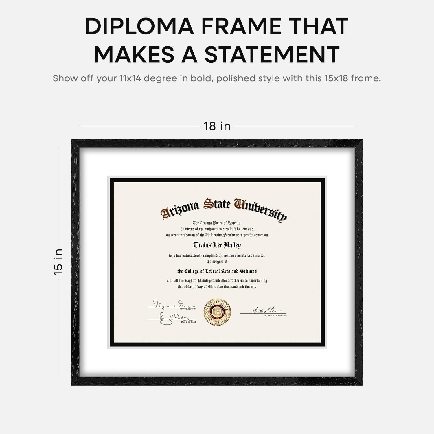 Homeforia 15x18 Diploma Black Wood Frame, High End Black Oak 15 x 18 Certificate Frames with Mat 11 x 14, 18x15 Document Frame Matted to 11x14, Degree Wooden Frames, Tempered Glass, Wall Kit, Set of 1
