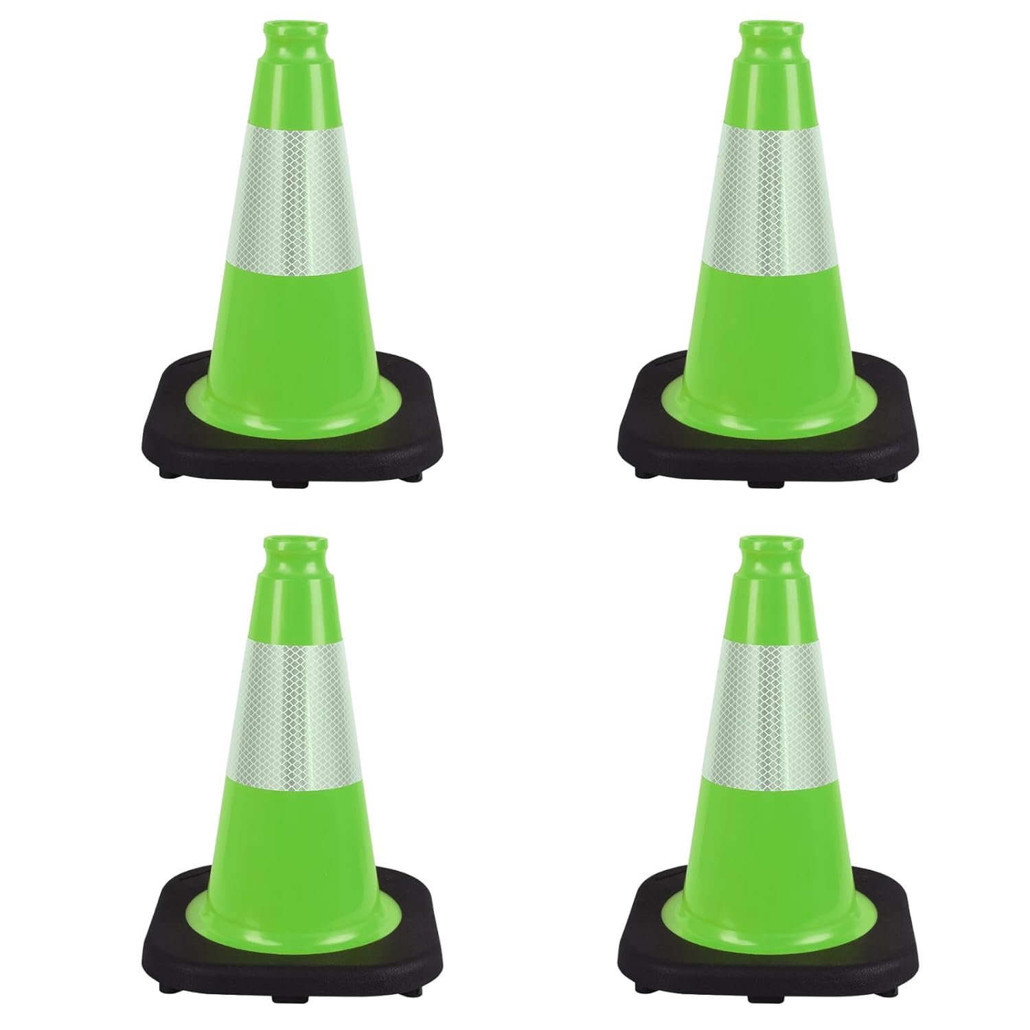 4 Pack 12 Inch Green PVC Traffic Cones Black Base Stable Durable, Sport Training Soccer Practice Kids Activities Markers Indoor Outdoor Use (4, Green, 12 Inch)