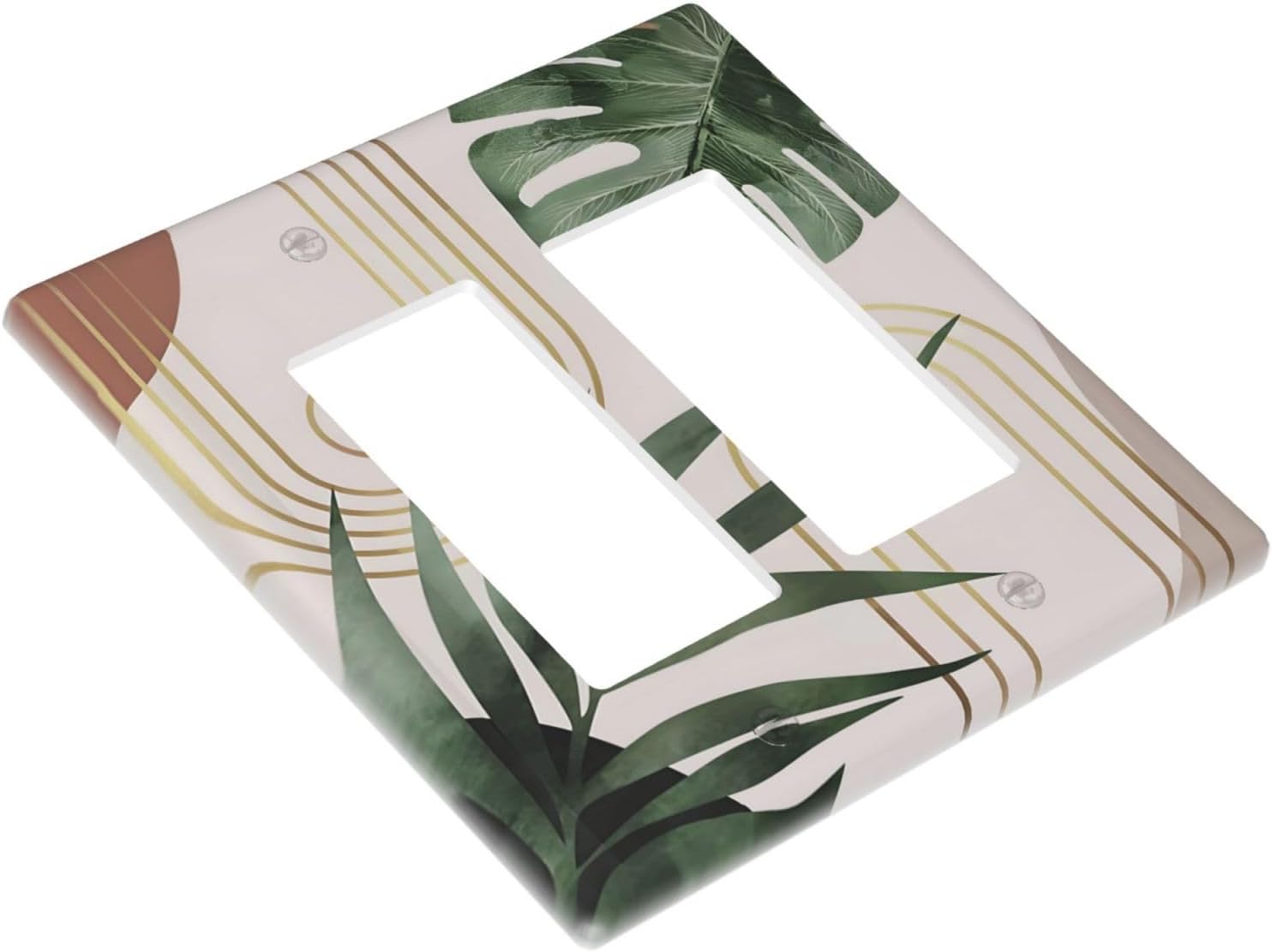Decorative Outlet Covers Boho Mid Century Arch Green Leaves 2 Gang Light Switch Cover Plate Double Rocker Wall Plate Switch Plate Covers Faceplate for Bedroom Home Decor（ 2 Pack）