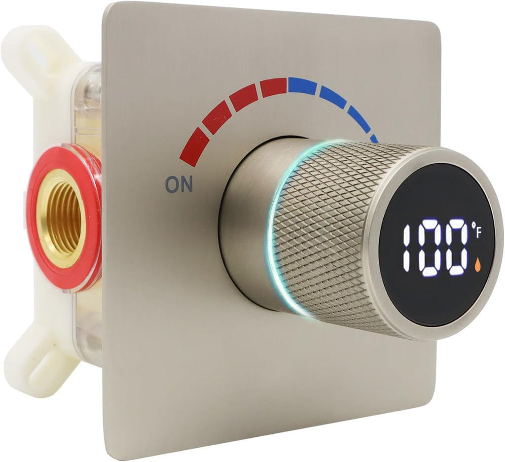 Digital Display Shower Valve Shower Valve Single Way Shower Diverter Valve Shower Mixing Valve Can Use All the Time Brushed Nickel