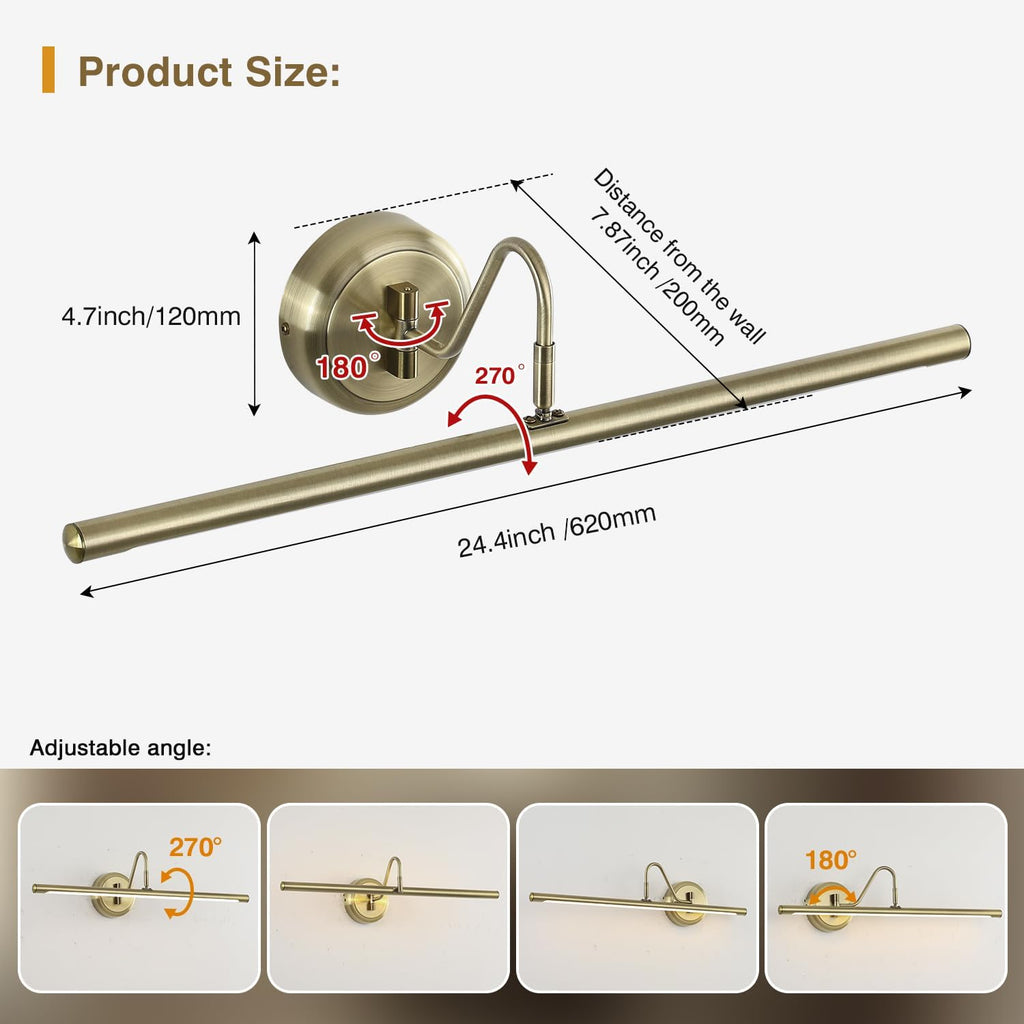 JOOSENLUX Modern LED Picture Lights Mini Accent Spotlights Brief Metal Artwork Display Lamp 24.4“ Inch14W(70W Eqv.),Natural White 3000K,Hardwired Swing Arm,Antique Bronze
