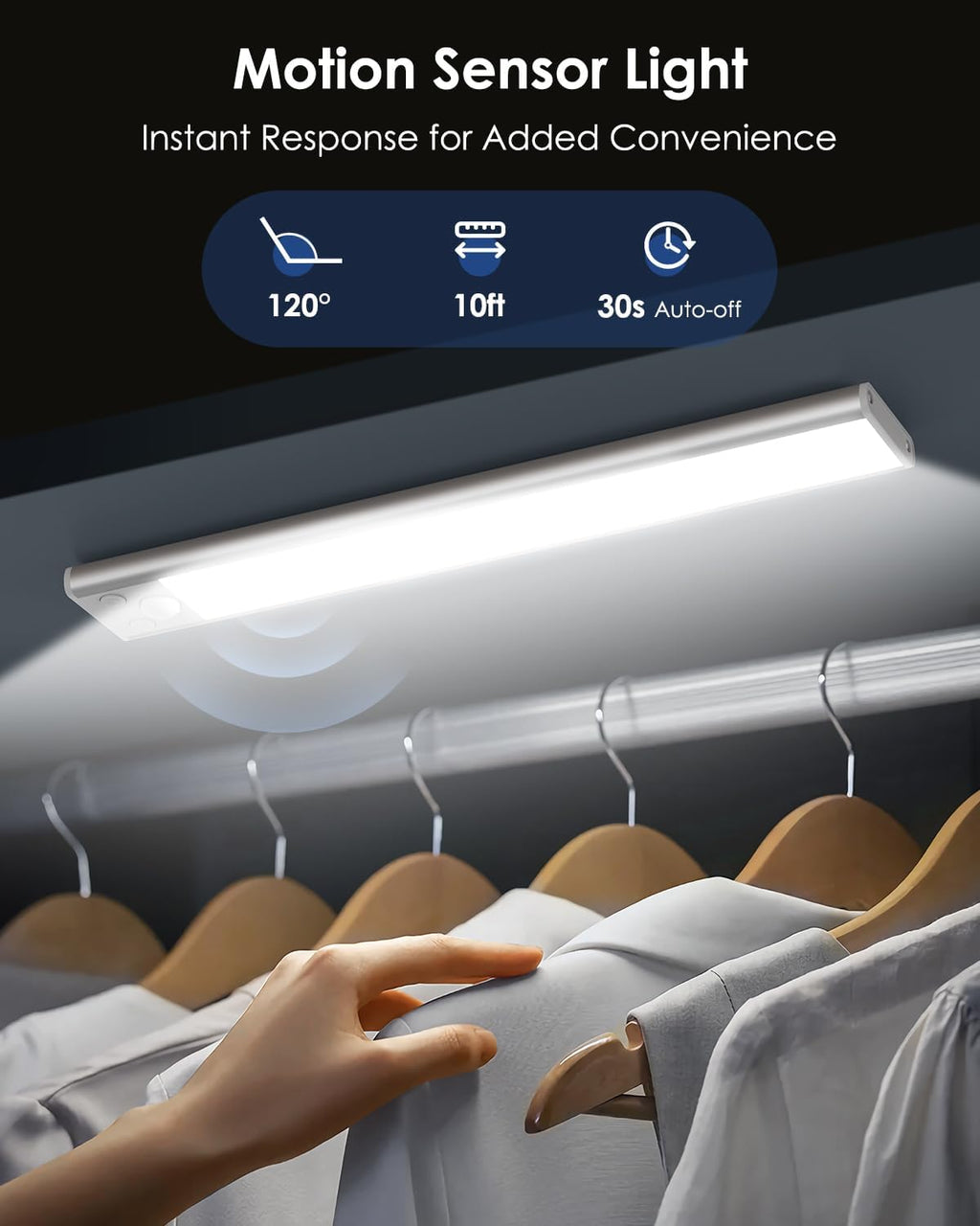 12in Under Cabinet Lighting Wireless, 2500mAh Rechargeable Motion Sensor Lights Indoor, Battery Operated Closet Lights with 3 Color Tempers 108 LED, Dimmable Cabinet Lights for Kitchen Hallway, 5 Pack