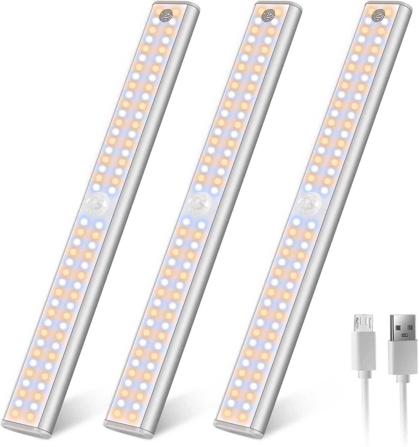 Wireless Motion Sensor Light Indoor, 80 LED Dimmable Closet Lights Rechargeable Under Cabinet Lighting, Magnetic Stick-on Under Counter Lights for Kitchen, Wardrobe, 3-Pack