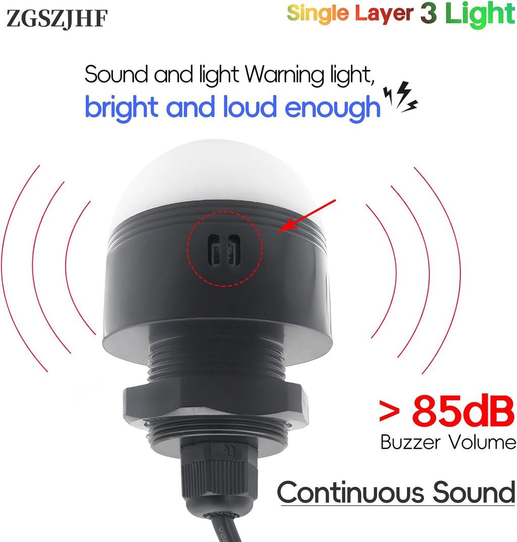 Industrial 24V DC/AC LED Warning Lights - 3 Color Column Signal Tower Indicator Lamp Beacon with Continuou Buzzer