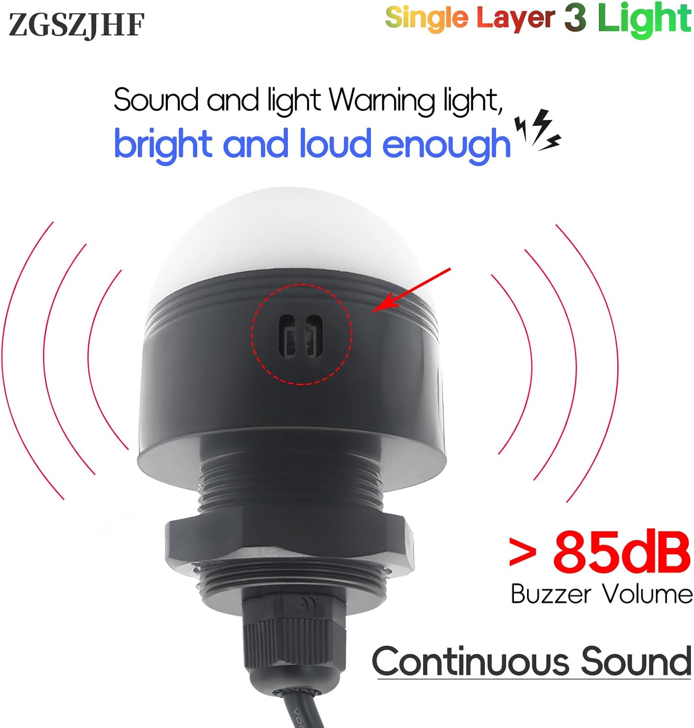 Industrial 24V DC/AC LED Warning Lights - 3 Color Column Signal Tower Indicator Lamp Beacon with Continuou Buzzer