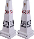 26.5" Caution Cones, 4-Sided Visible Safety Signs with Heavy Rubber Base, Warning for Slip & Fall Prevention, Indoor/Outdoor Use (4, No Parking-White, 26.5 inch)