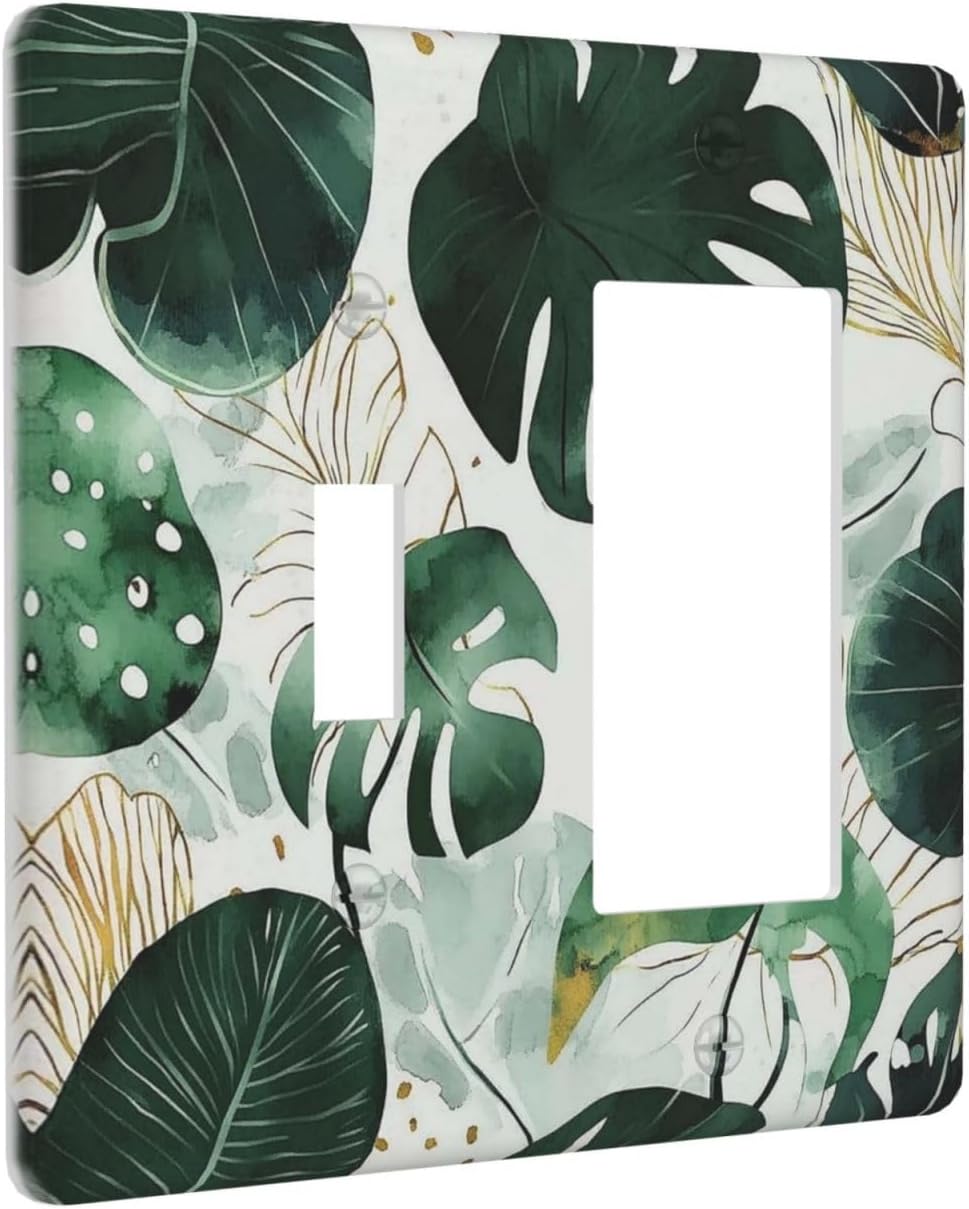 Boho Tropical Green Leaf Watercolor Banana Leaves Outlet Covers 1 Toggle 1 Rocker Combination Decorative Wall Plate Electrical Switch Plates Light Switch Cover Plate For Bed Room Living Room Decor