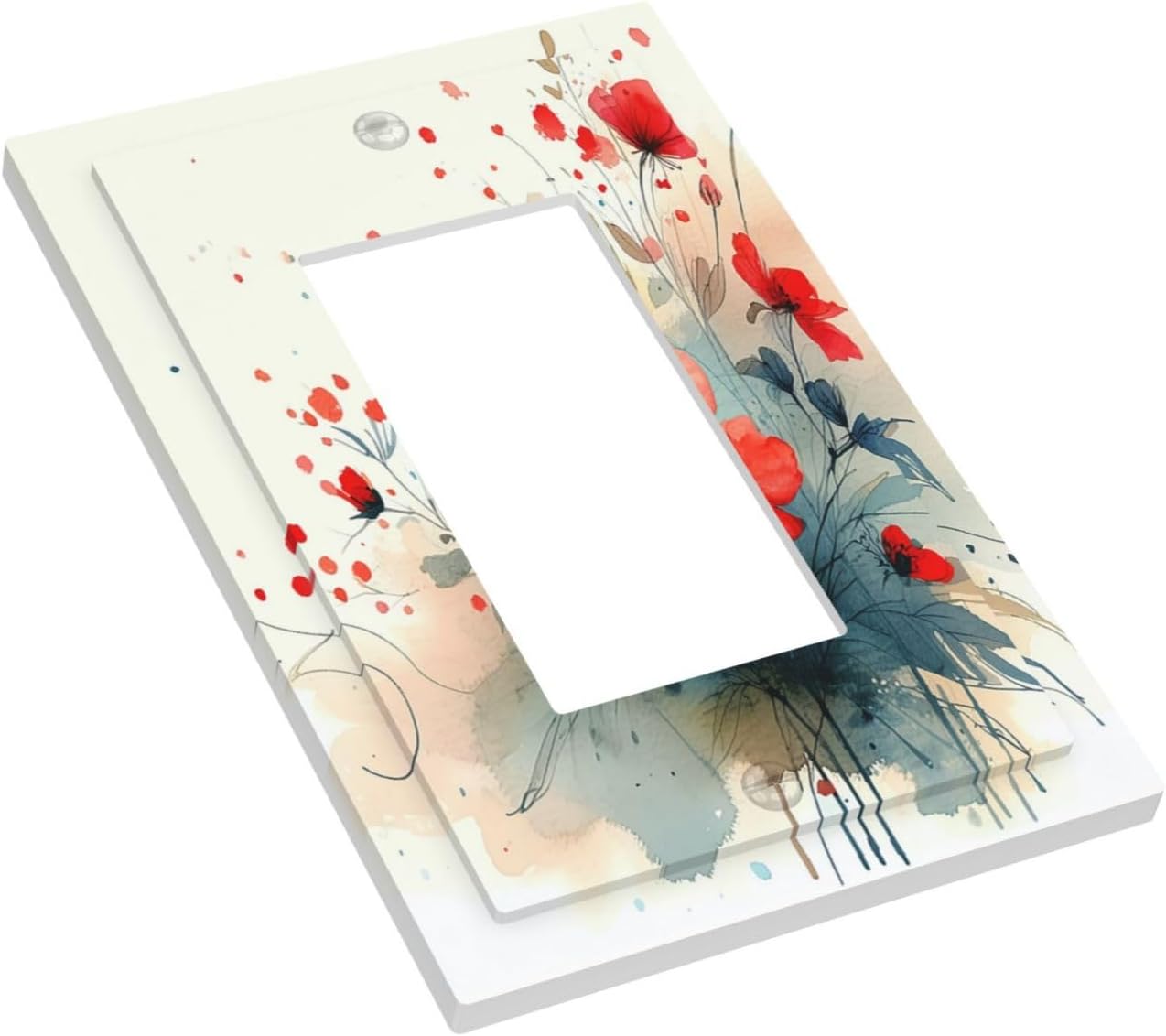 Vintage Floral Red Watercolor Modern Decorative Outlet Covers 1 Gang Single Rocker Light Switch Cover Plate Wall Plates GFCI Faceplate for Bedroom Bathroom Decor