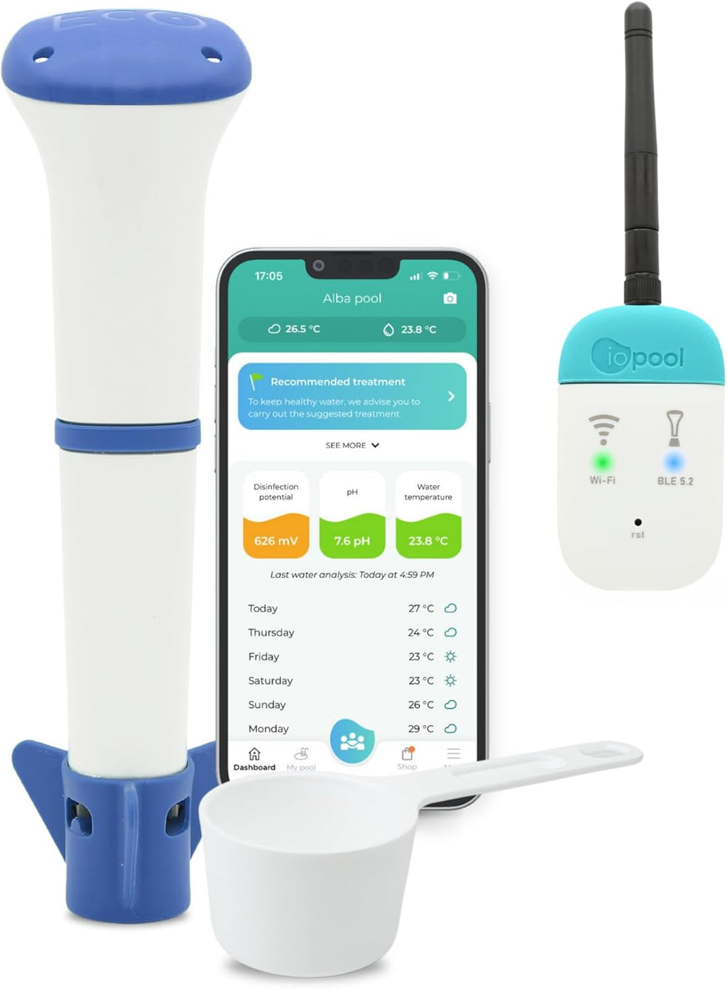 iopool Smart Water Monitor - Works for Saltwater, Chlorine & Bromine Pools, Hot Tubs, & Swim Spas - Gives Precise Dosage recommendations.