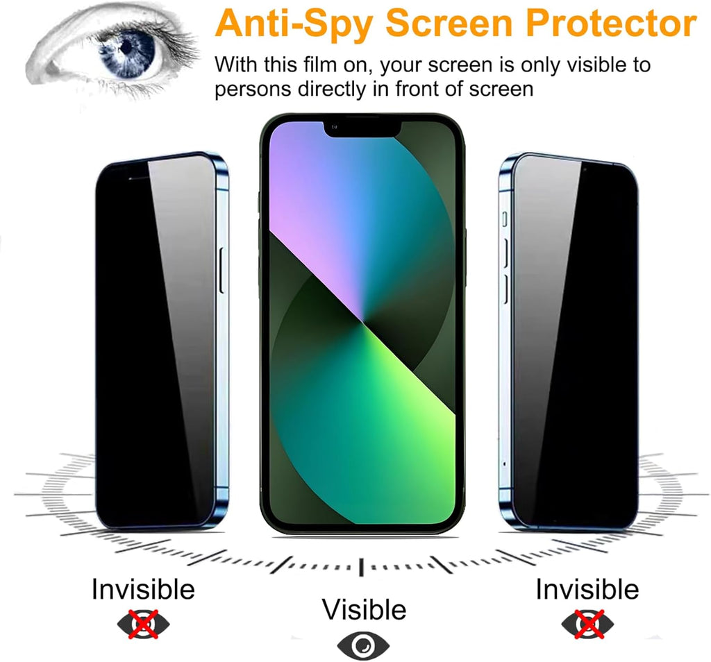 PEHAEL 3+3Pack for iPhone 13 Mini Privacy Screen Protector with Camera Lens Protector Full Coverage Anti-Spy Tempered Glass Film 9H Hardness Easy Installation Bubble Free [5.4 inch]