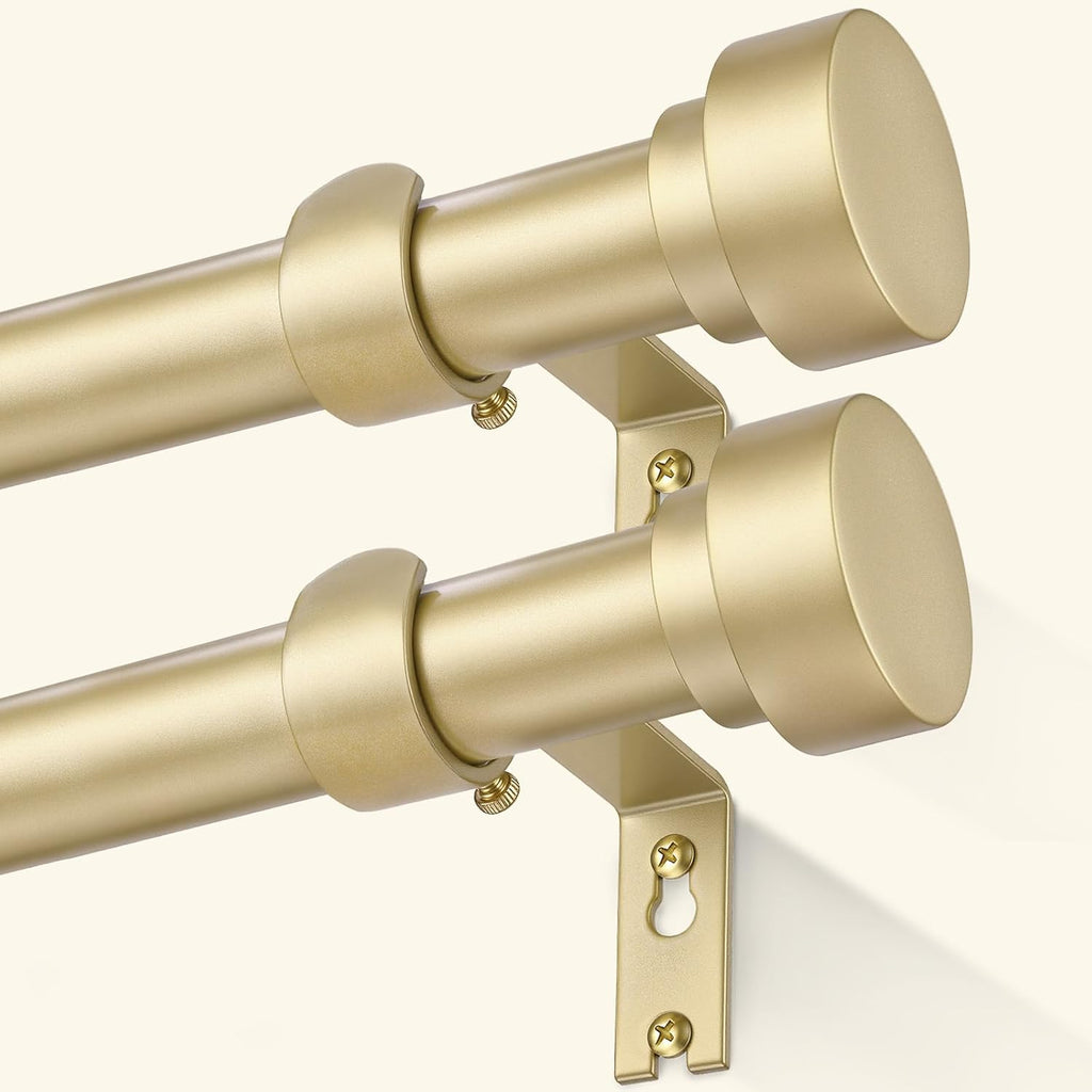 GEEBOBO 2 Pack Gold Curtain Rods for Windows 48 to 84 Inch, 1 Inch Adjustable Heavy Duty Decorative Curtain Rods, W1 (Gold, 32"-90",2 Pack)
