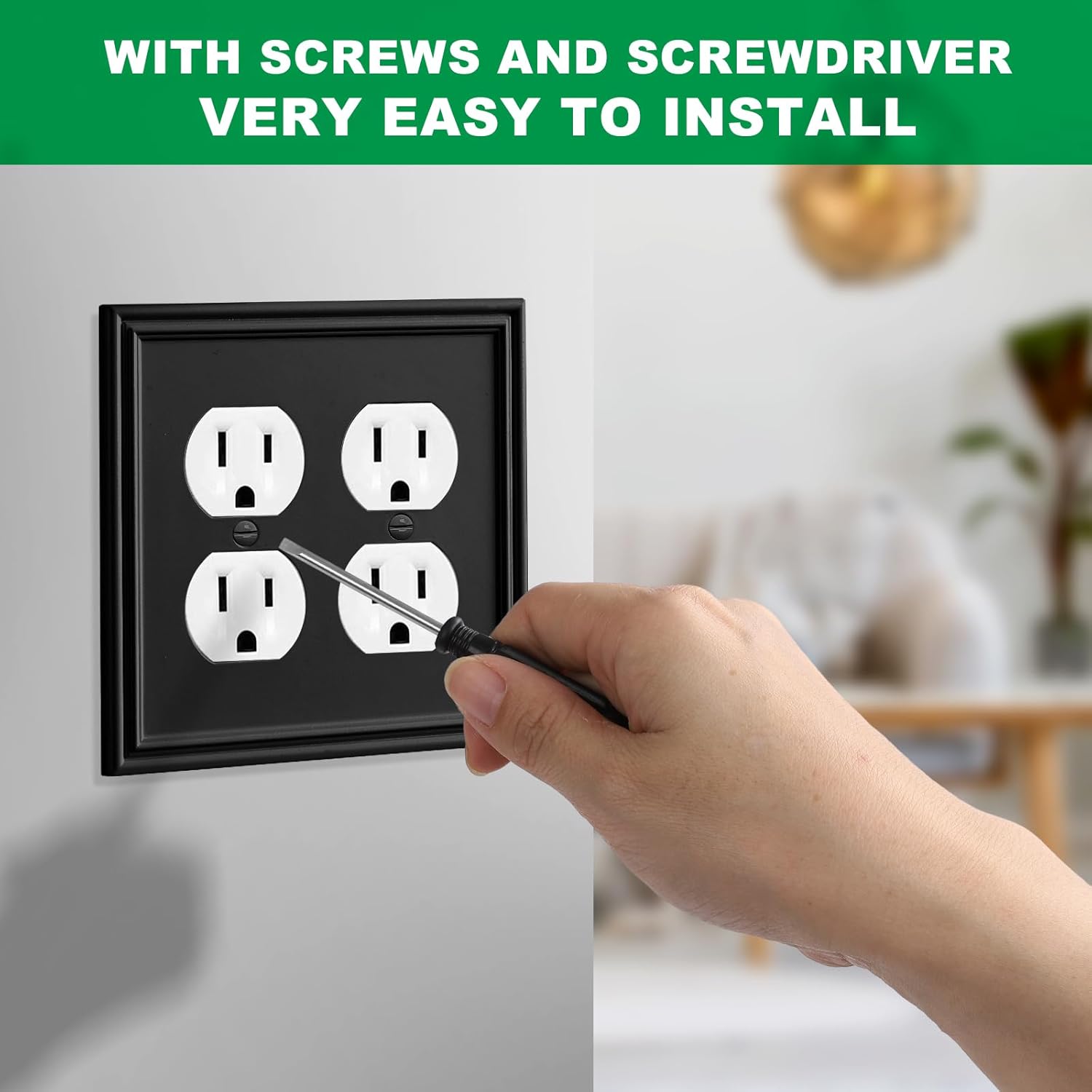 Black Modern Decorative Wall Plate Light Switch Cover Decorator Outlet Covers Rocker Switch Plates Bamboo Fiber Material Wall Plates for Kitchen Bathroom (2 Gang Duplex-2 Pack)