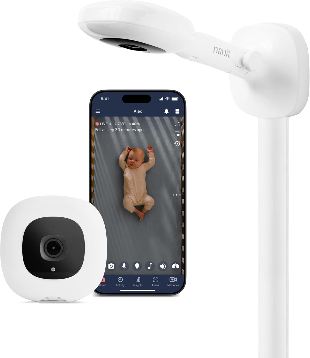 Nanit Pro Smart Baby Monitor - 1080p Wi-Fi Video Camera, 2-Way Audio, See Your Baby from Anywhere, Sound/Motion/Cry Notifications, Night Vision