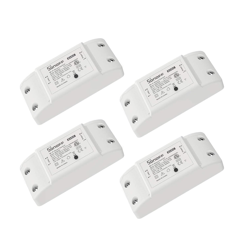 SONOFF Basic R2 10A Smart WiFi Wireless Light Switch, DIY Module for Smart Home Automation Solution,Works with Amazon Alexa & Google Home,IFTTT,4-Pack