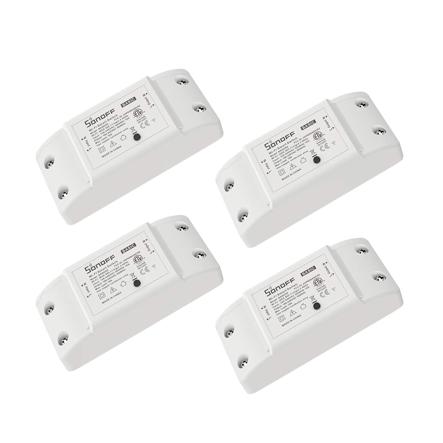 SONOFF Basic R2 10A Smart WiFi Wireless Light Switch, DIY Module for Smart Home Automation Solution,Works with Amazon Alexa & Google Home,IFTTT,4-Pack
