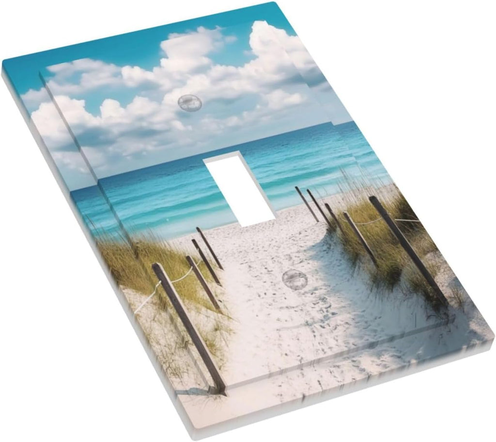 Decorative Light Switch Cover Plate Coastal Beach Ocean Seaside View 1 Gang Single Toggle Wall Plates for Electrical Outlets Outlet Covers Switch Plate Covers Faceplate for Bedroom Home Decor
