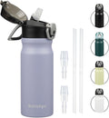 Insulated Water Bottle with Straw and Carry Loop,18 oz Stainless Steel Double Wall Vaccum Metal Water Flask with Leak-proof Lid,Light Purple