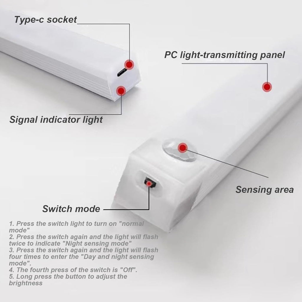 Under Cabinet Lighting 4Pcs LED Dimmable Magnetic Motion Sensor Light Indoor 8 Inch Rechargeable Portable Cordless Lamp for Kitchen Stairs Bedroom RV Dorm