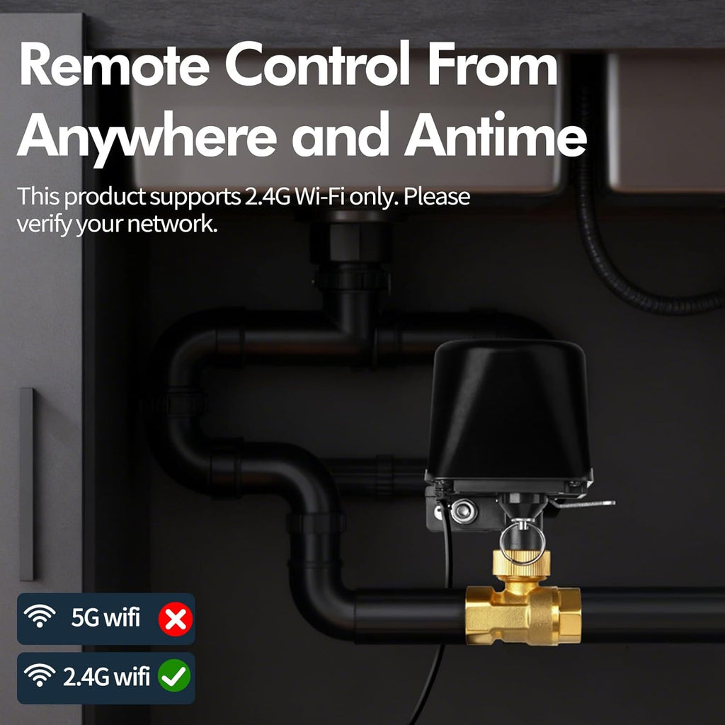 Owfeel WiFi Smart Water Valve, APP Remote Control, DN20 Ball Brass Water Valve, Compatible With Alexa, Google and Application Program iOS/Android, Only Supports 2.4 GHz WiFi (3/4")