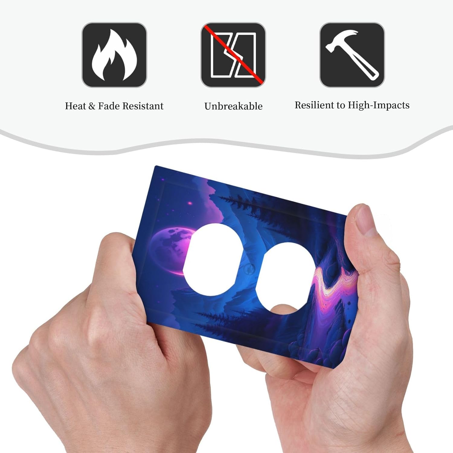 Purple Cyberpunk River Full Moon Mountain Forest Outlet Covers 1 Gang Duplex Light Switch Cover Wall Plate Decorative Switch Plates Electrical Receptacle Faceplate for Bedroom Bathroom Decor