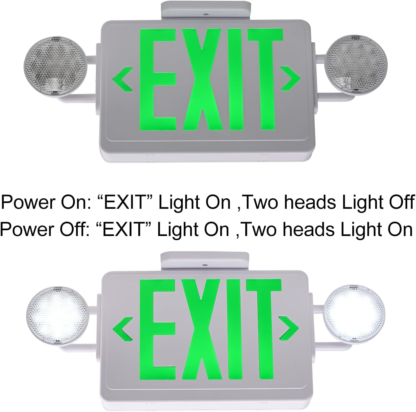 LED Exit Signs with Emergency Lights,200lm 3Hours Green Emergency Exit Sign with Lights Battery Backup, Double Face UL 924 AC85-277V Plug in Cord
