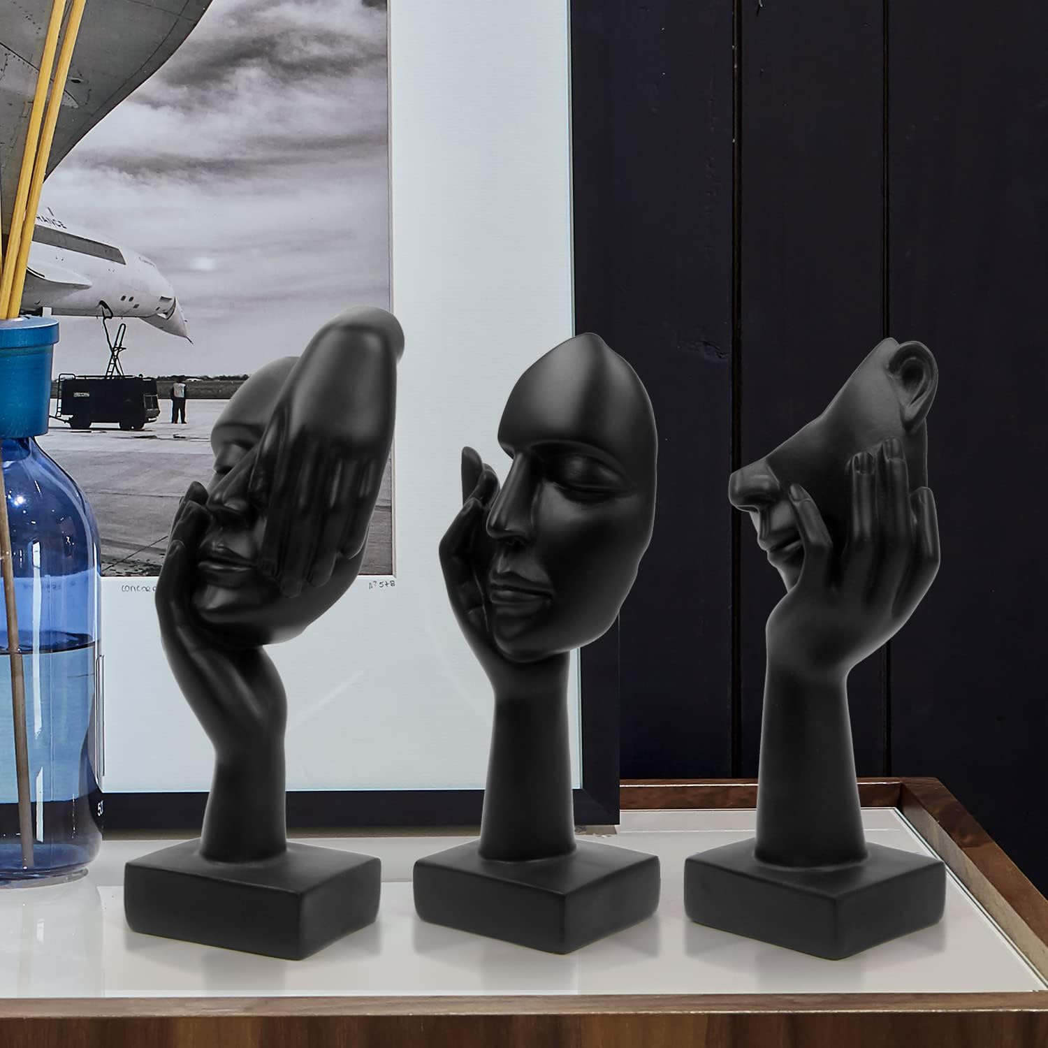 3 Pcs Thinker Statue,Modern Home Resin Sculptures,Collectible Figurines for Home Office Bookshelf Desktop Decor(Black)