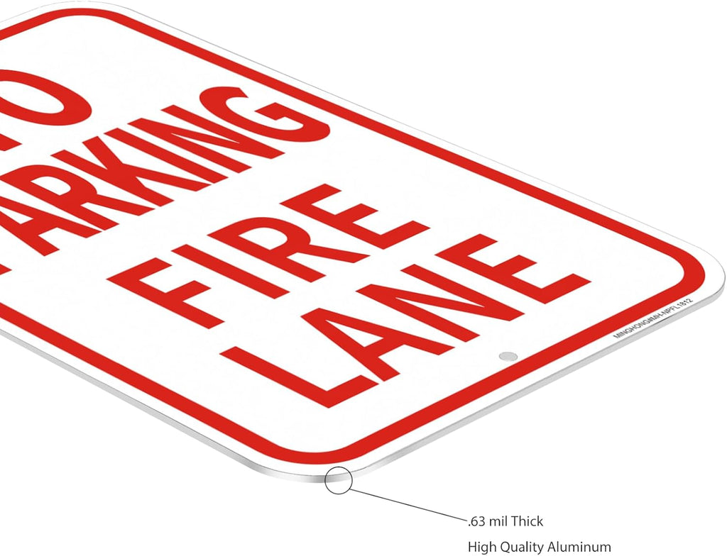 4 Pack Fire Lane No Parking Signs -12" x 18" Aluminum No Parking Fire Lane Sign for Business, With Reflective Overlay, Rust Free, Weather Resistant- Easy to install