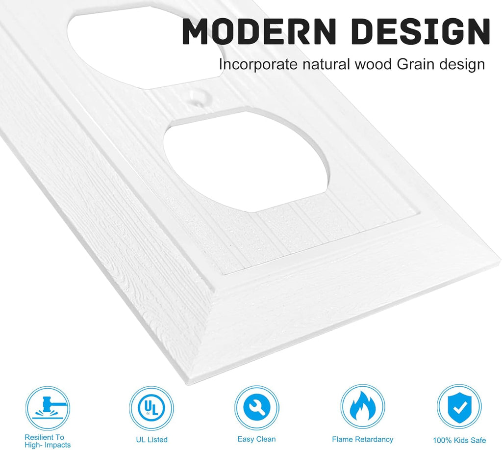 Modern Decorative Wall Plate Retro Wood Grain design Switch Cover Outlet Cover for Light Switch, Smart Switch, Dimmer, GFCI, USB Outlet (10 Pack, Single Duplex)