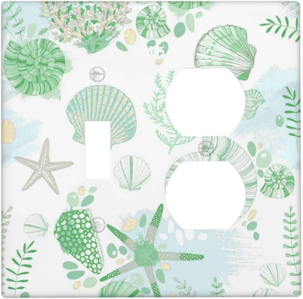 Beach Nautical Starfish Scallop Coral Conch Wallplates 1 Toggle 1 Duplex Switch Plate Electrical GFCI Faceplate Decorative Light Switch Covers for Bathroom Home Decor
