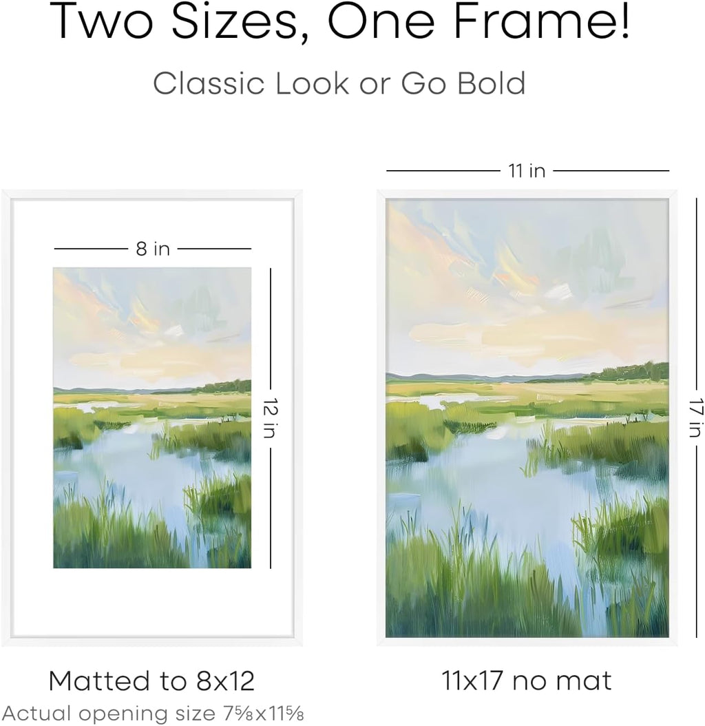 Homeforia 11 x 17 Picture Frame White, High End Metal 11x17 Poster Frames with Mat 8x12 for Photo, 11 x 17 White Frame Matted to 8 x 12 inch Print, 17x11 Thin Frame, Tempered Glass, Wall Kit, Set of 1