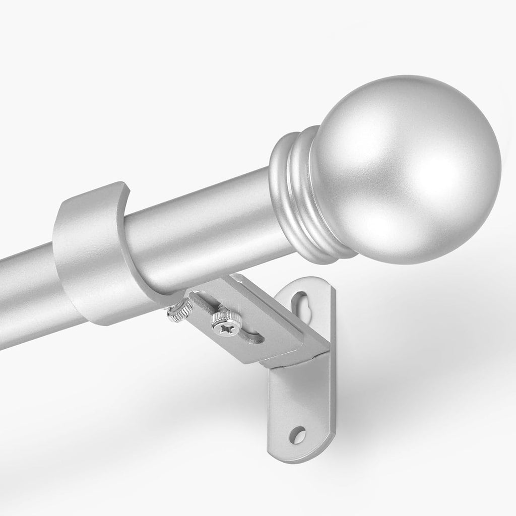 Curtain Rods for Windows 16 to 92 Inches, Curtain Rod Max Adjustable Length of 104 IN, 1" Diameter Drapery Rods Round Finials, Satin Silver, Pack of 1