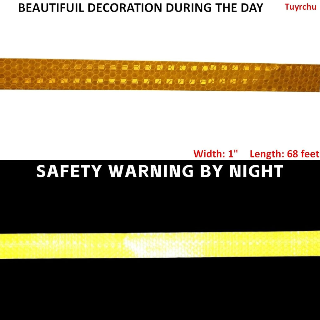 Reflective Tape Yellow 1 inch, Outdoor Waterproof High Visibility Warning Industrial Marking Tape, Safety Stickers (68 feet)
