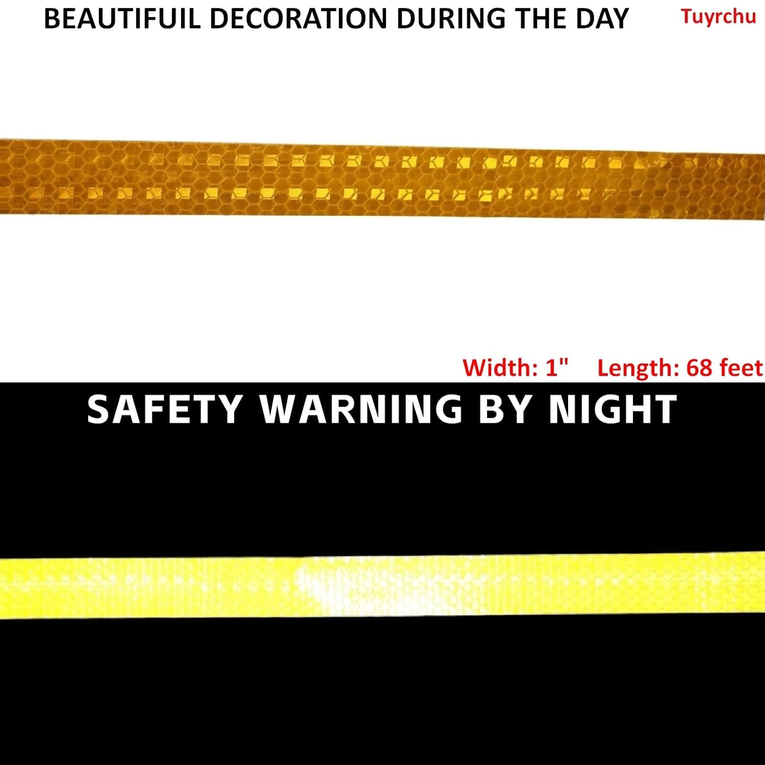 Reflective Tape Yellow 1 inch, Outdoor Waterproof High Visibility Warning Industrial Marking Tape, Safety Stickers (68 feet)