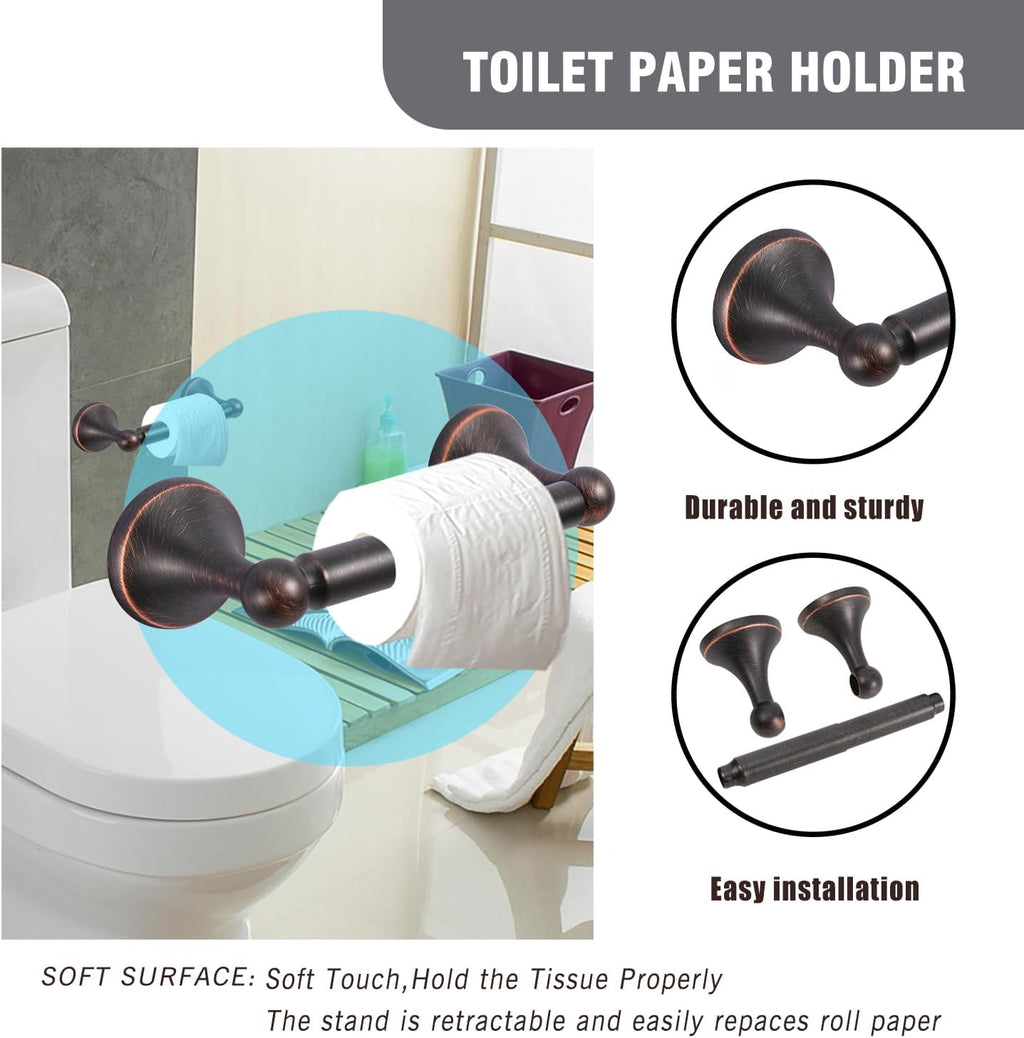 4-Piece Bathroom Hardware Set: Oil-Rubbed Bronze Bathroom Accessory Set, Towel Bars,Towel Ring,Toilet Paper Holder,Robe Hook, Wall Mounted,Optional Install Longer or Shorter Towel bar