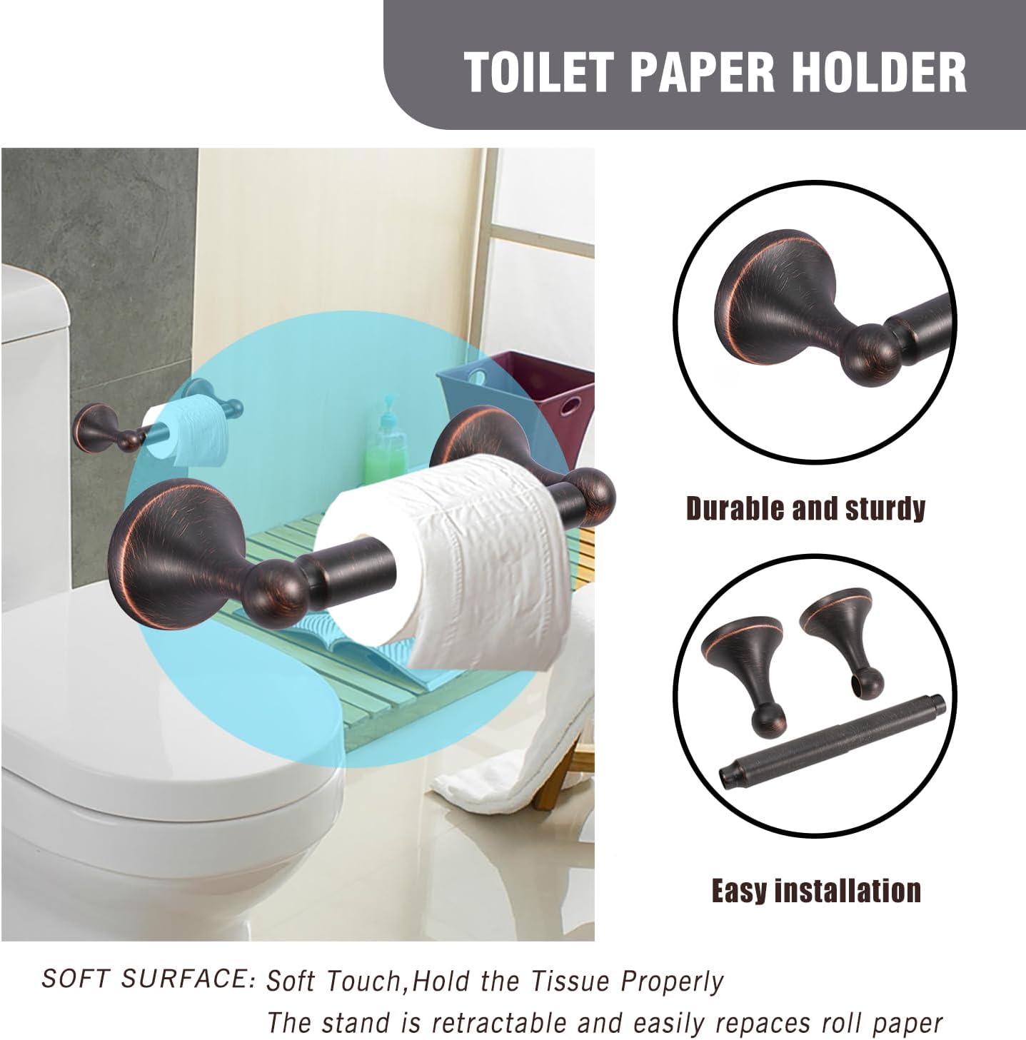 4-Piece Bathroom Hardware Set: Oil-Rubbed Bronze Bathroom Accessory Set, Towel Bars,Towel Ring,Toilet Paper Holder,Robe Hook, Wall Mounted,Optional Install Longer or Shorter Towel bar