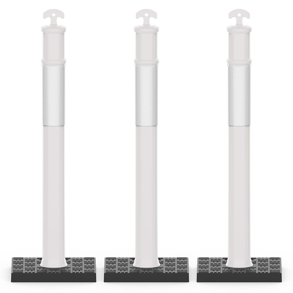 RoadHero 45 Inch Delineator Post with Rubber Base, Heavy Duty White Traffic Delineator Posts Cones with Reflective Collars for Parking Lots, Road Safety, Construction Events 3 Pack