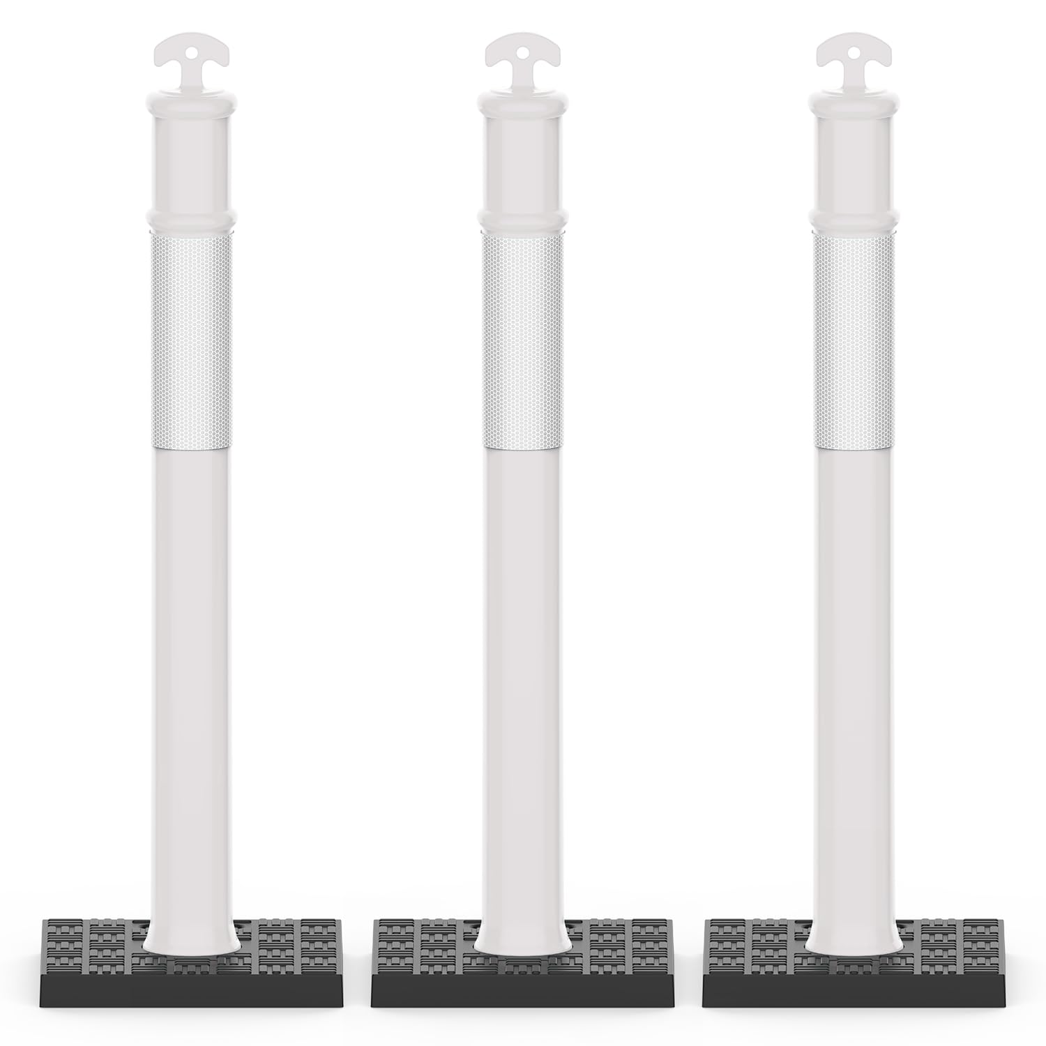 RoadHero 45 Inch Delineator Post with Rubber Base, Heavy Duty White Traffic Delineator Posts Cones with Reflective Collars for Parking Lots, Road Safety, Construction Events 3 Pack